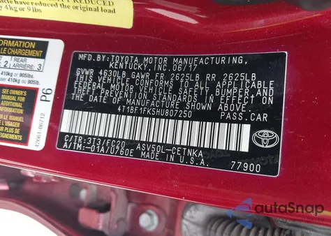 2017 Toyota Camry Le из США, поврежденный, VIN 4T1BF1FK5HU807250